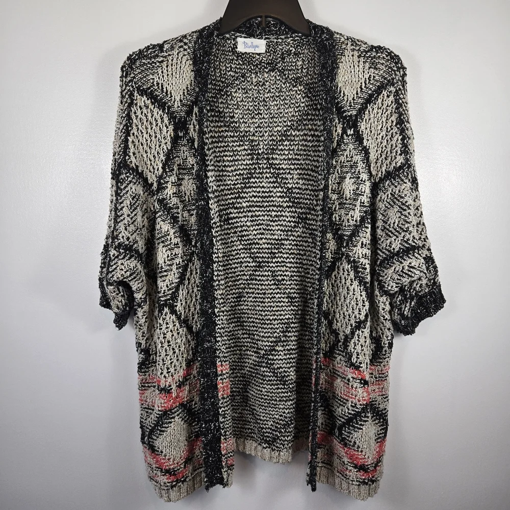 Bluetique Southwestern Abstract Chunky Knit Open Front Cardigan Sweater Size XL